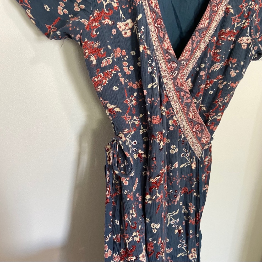 Blue Rare Floral Mini Wrap Boho Dress - Picture 3 of 6
